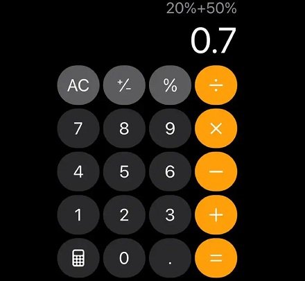 手机计算器算 50% + 50% 结果为什么是 0.75？